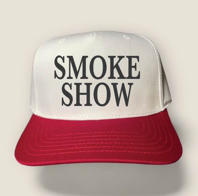 Smoke Show Classic Trucker Hat | White/Red: Red Embroidery