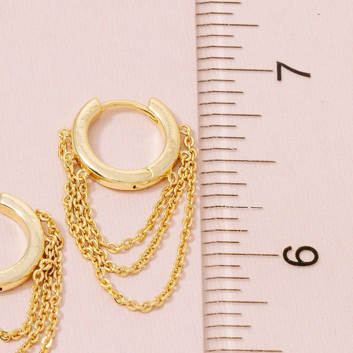 Gold Dipped Chain Accent Hinge Hoop Earrings: GOLD
