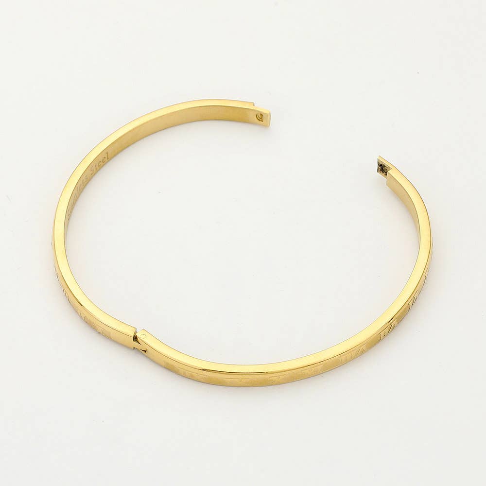 Roman Numerals Hinged Bangle Bracelet: Gold