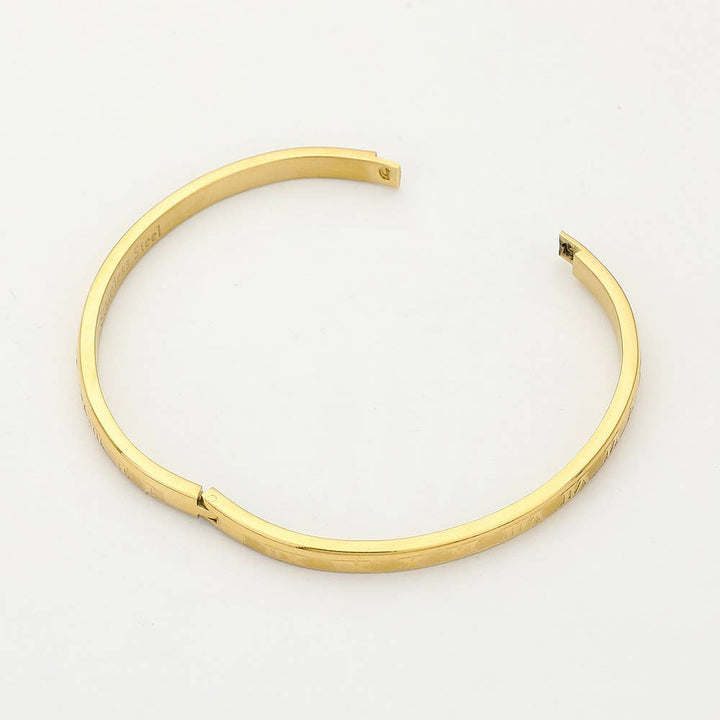 Roman Numerals Hinged Bangle Bracelet: Gold