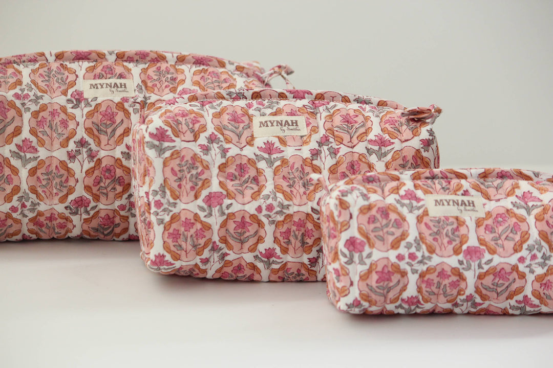 Apricot Blush floral cosmetic bag