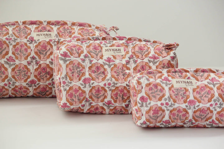 Apricot Blush floral cosmetic bag