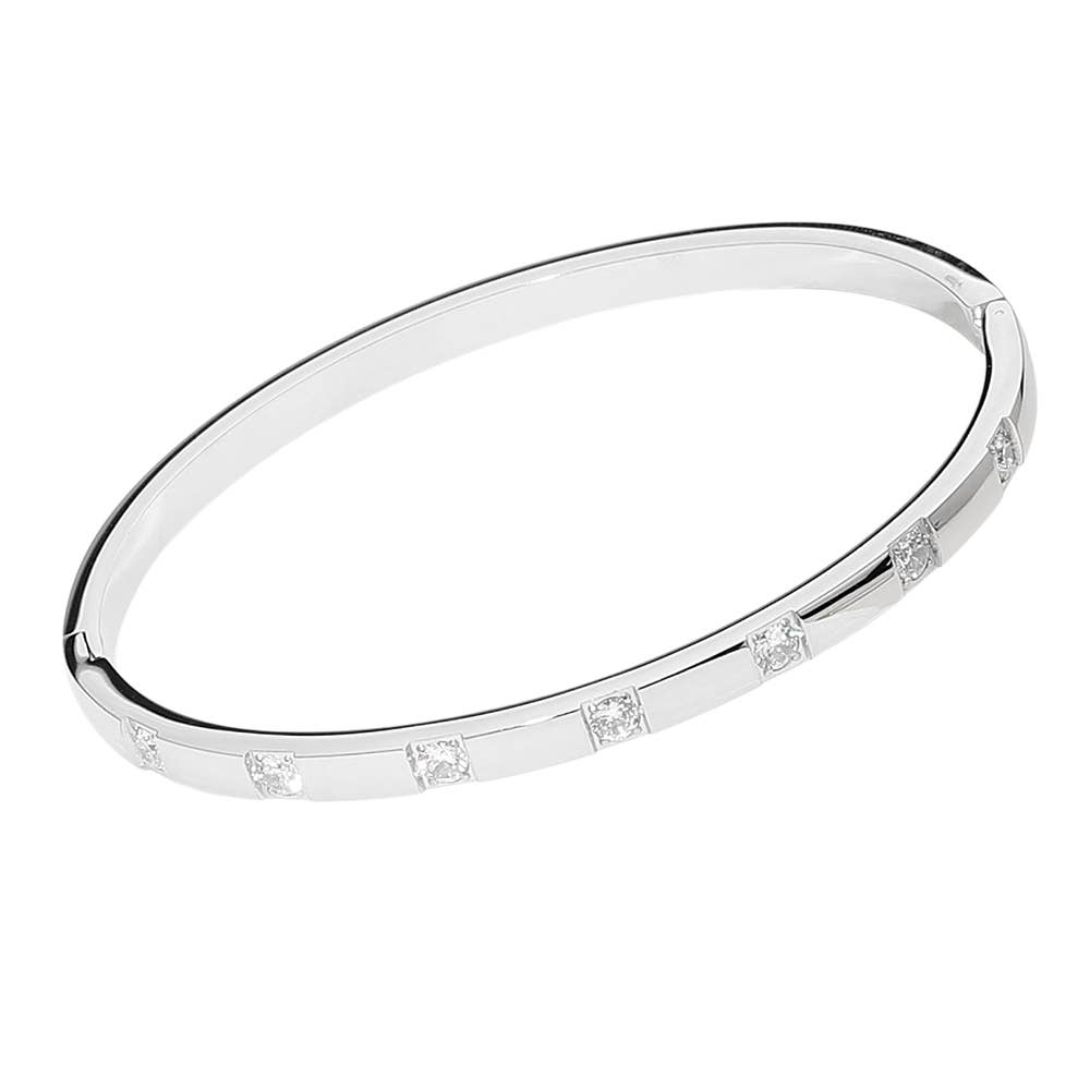 Stone Paved Hinged Bangle Bracelet: Gold