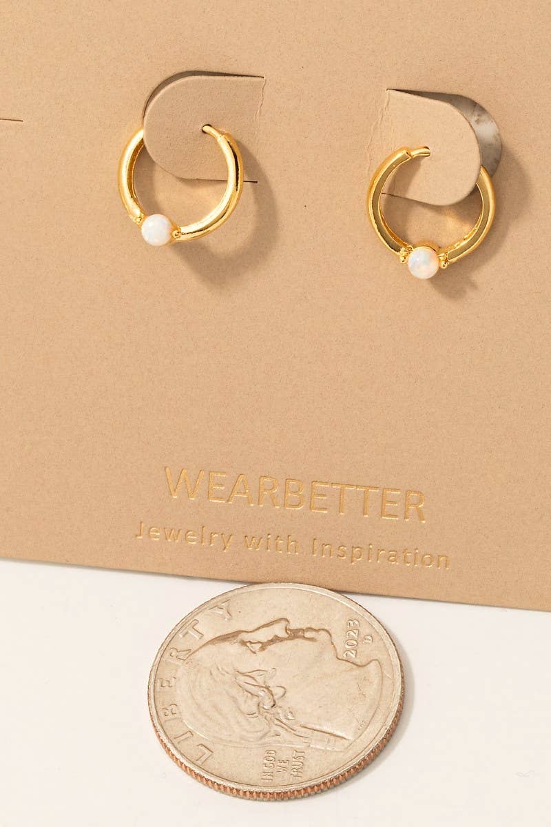 Gold Dipped Mini Opal Stud Hoop Earrings: Gold