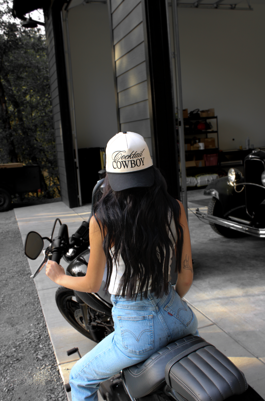 Cocktail Cowboy Embroidery Trendy Rodeo Western Trucker Hat