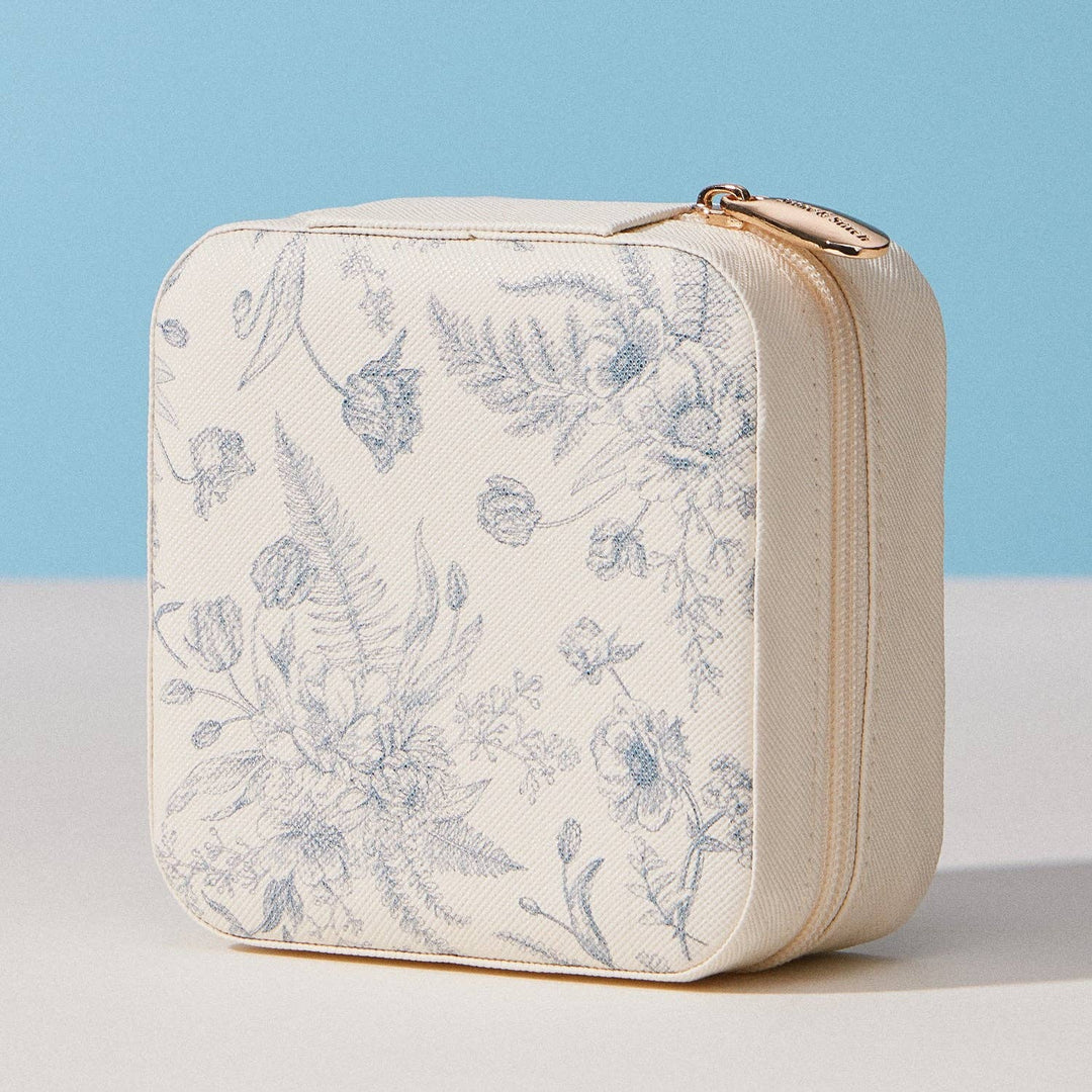 Floral Travel Jewelry Case Organizer – Compact Zipper Jewelry Storage Box with Gold Zipper: GY / ONE