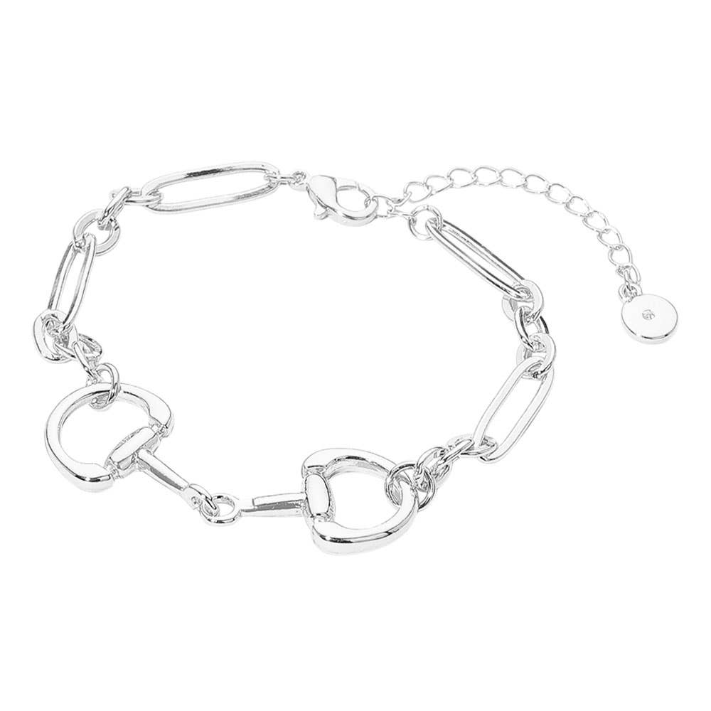Metal Horsebit Link Bracelet: Rhodium