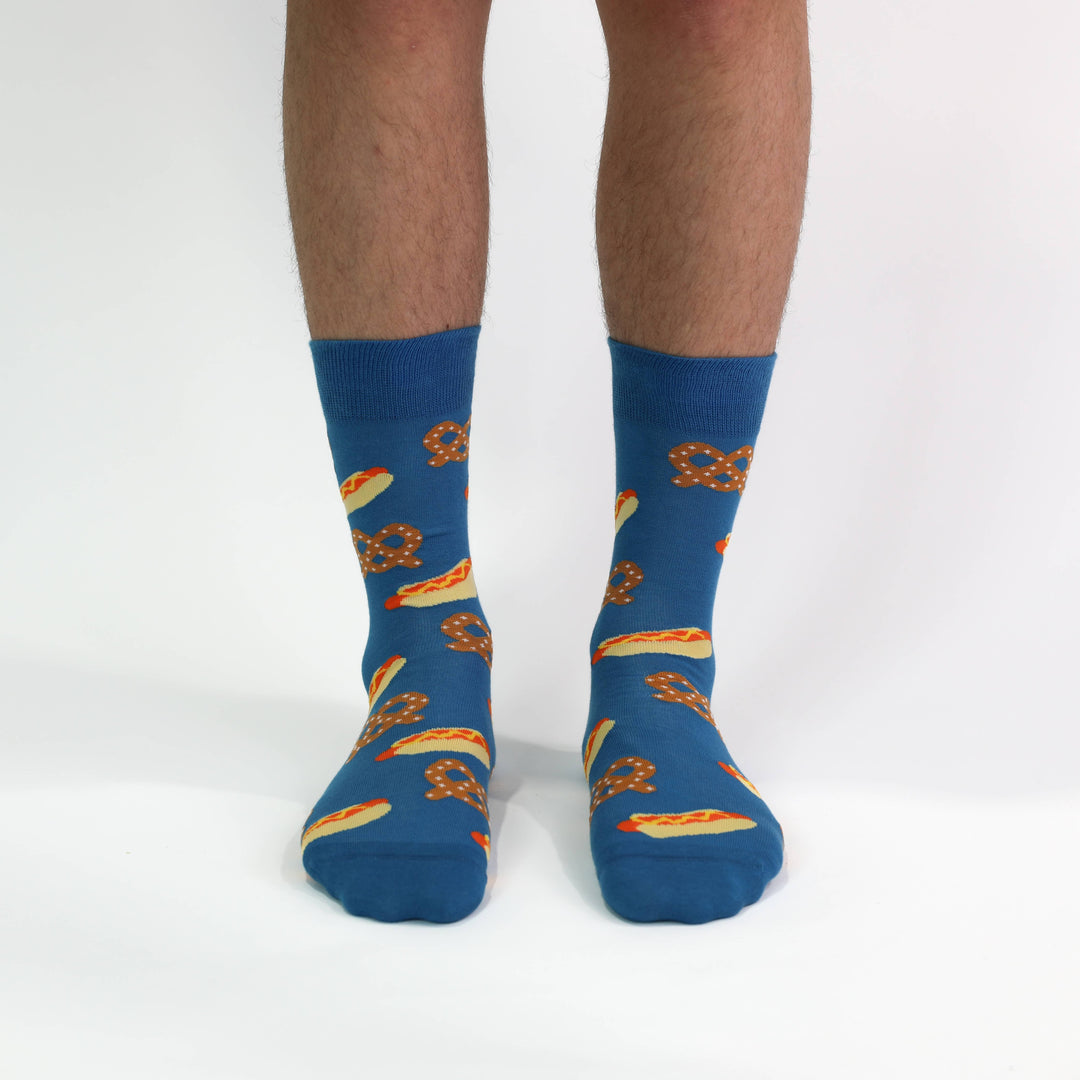 Hot Dog & Pretzel - Large Crew Socks - Sporty Snack Gift
