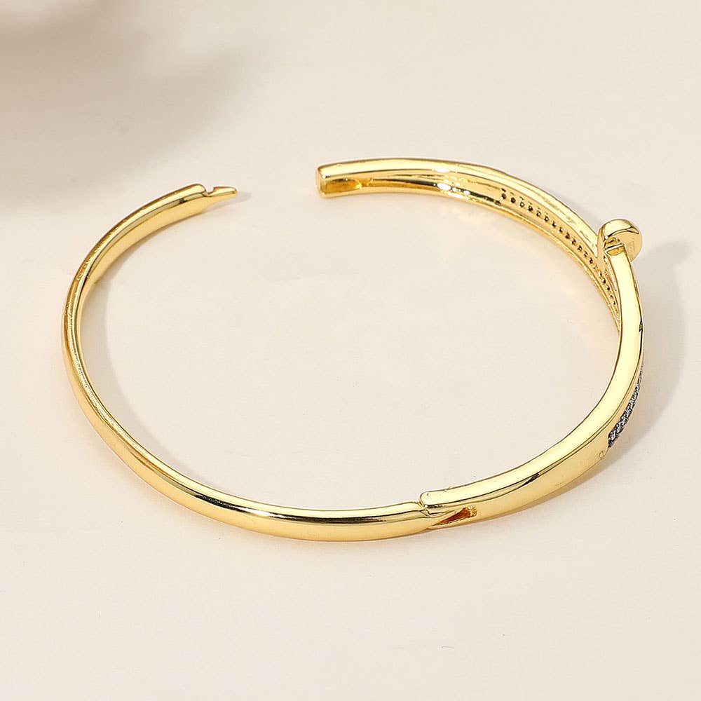 Stainless Steel Rhinestone Pave Nail Hinged Bangle Bracelet