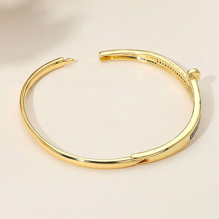 Stainless Steel Rhinestone Pave Nail Hinged Bangle Bracelet