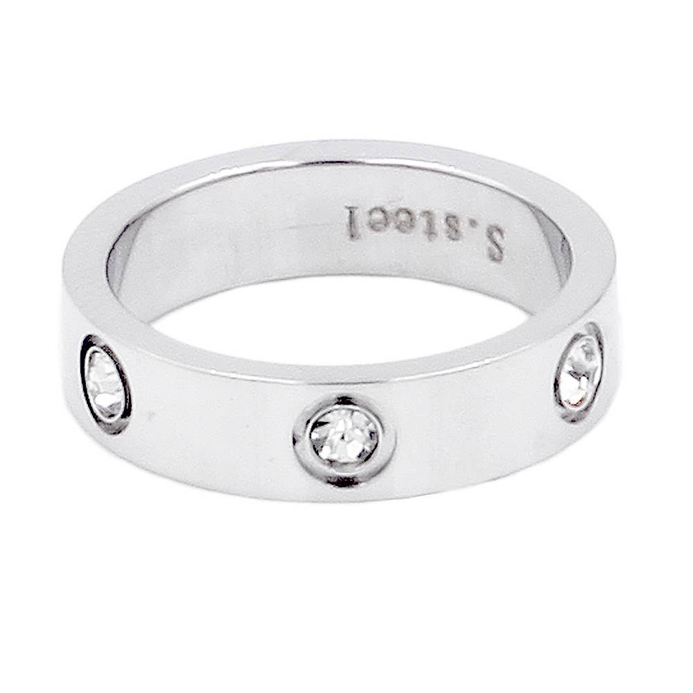 Stone Embellished Band Ring: Silver / 6