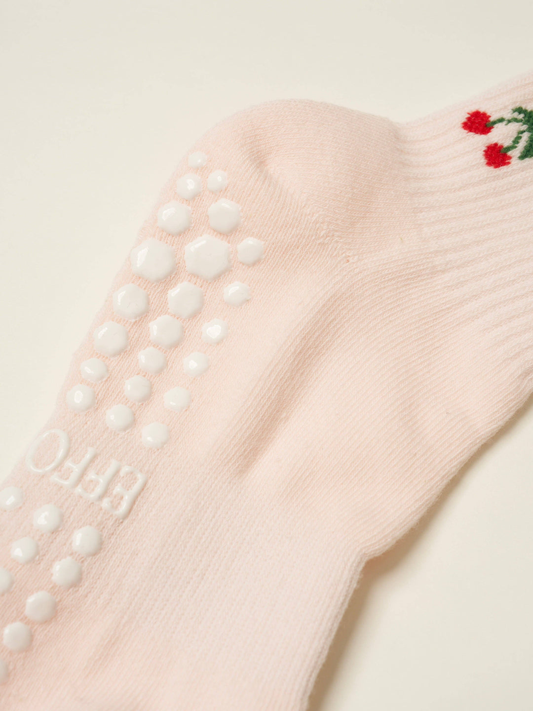 Cherry Ruffle Grip Sock: Baby Pink