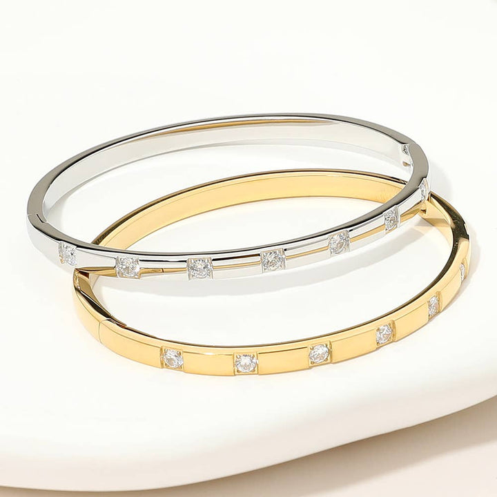 Stone Paved Hinged Bangle Bracelet: Gold