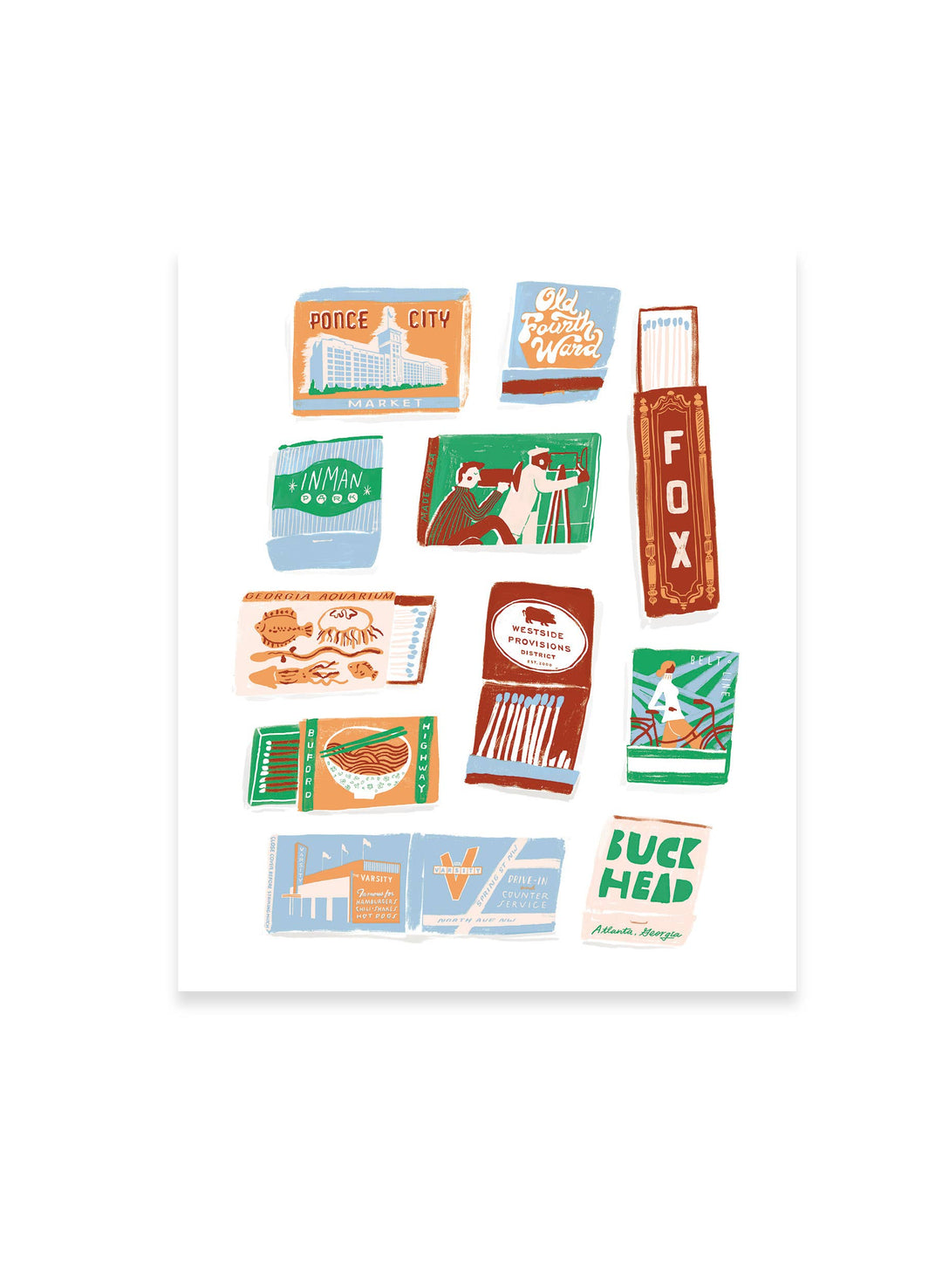 Atlanta Matchbook Print - Timeless City Wall Art Print: 8 x 10 inches