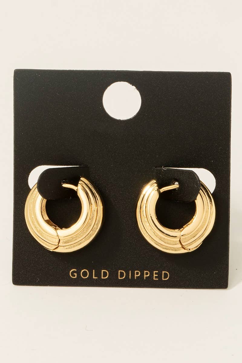 Gold Dipped Ridged Hinge Hoop Earrings: GOLD