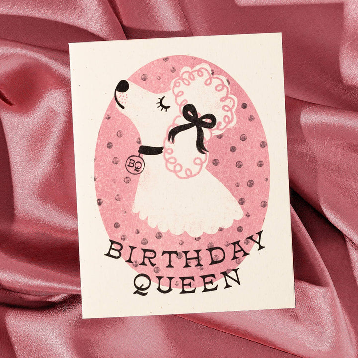 Birthday Queen Dog - Risograph Card