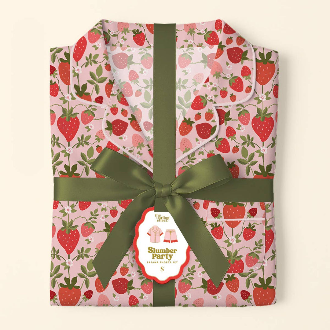 Med- Slumber Party Pajama Shorts Set-Strawberry Fields