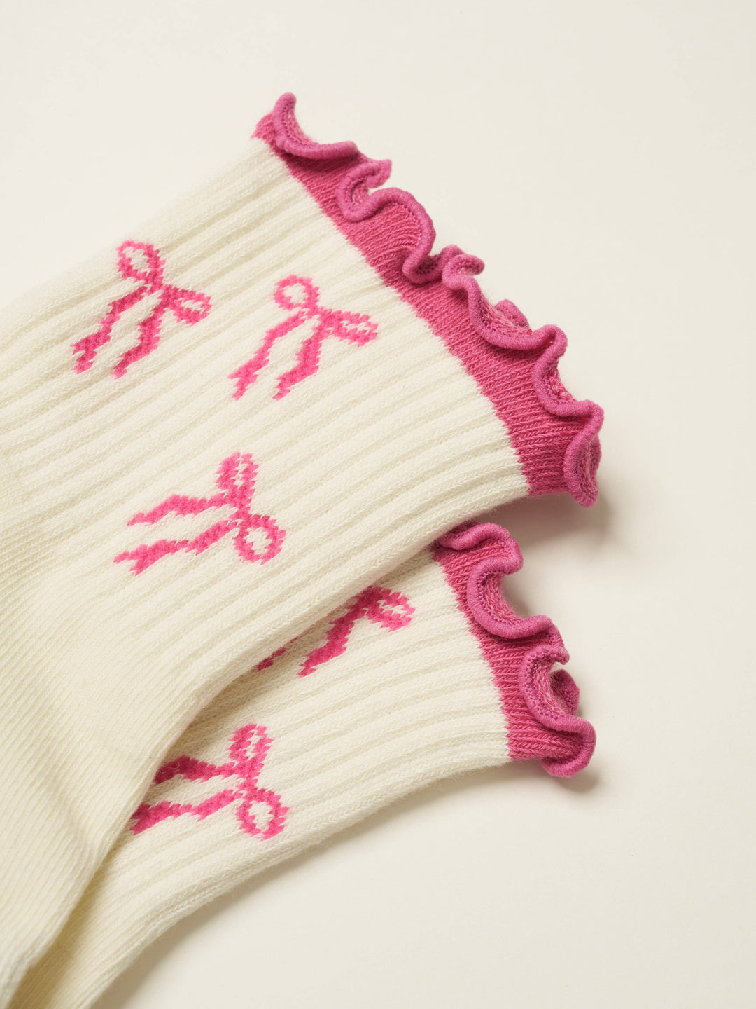 Bow Ruffle Grip Sock: Hot Pink
