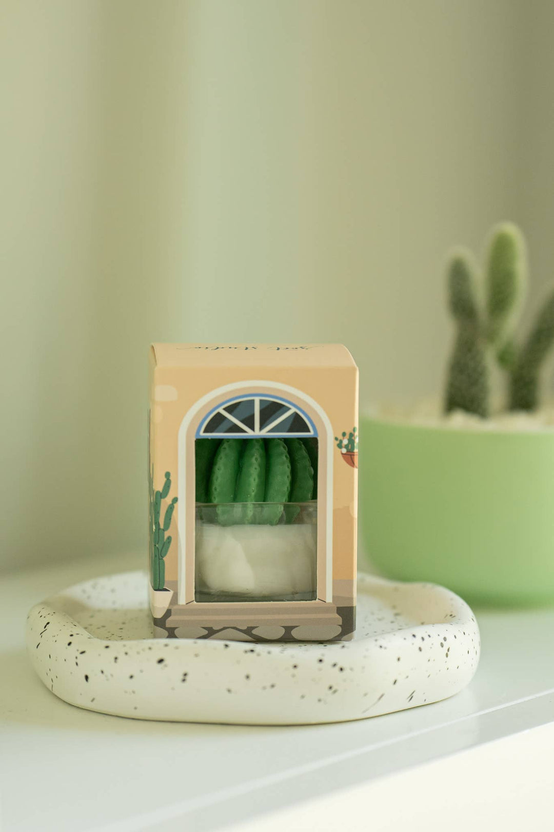 Barrel Cactus Tealight Candles: Green w/ red