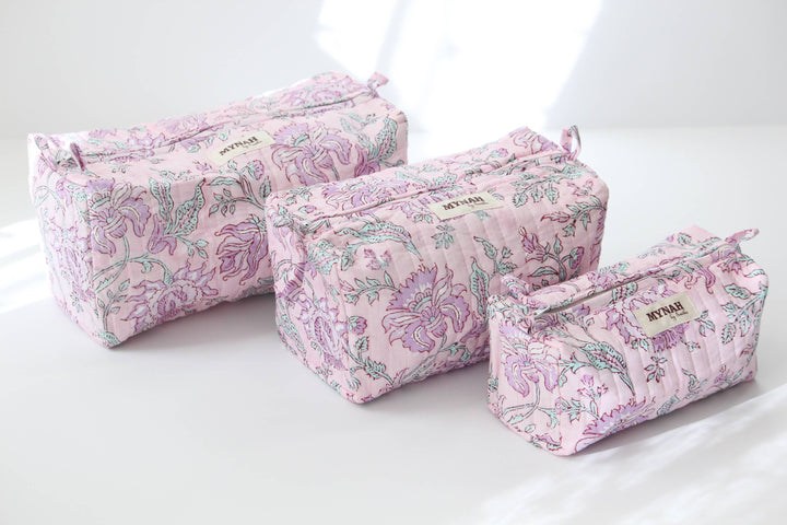 Large Lavender Floral Cosmetic Bag