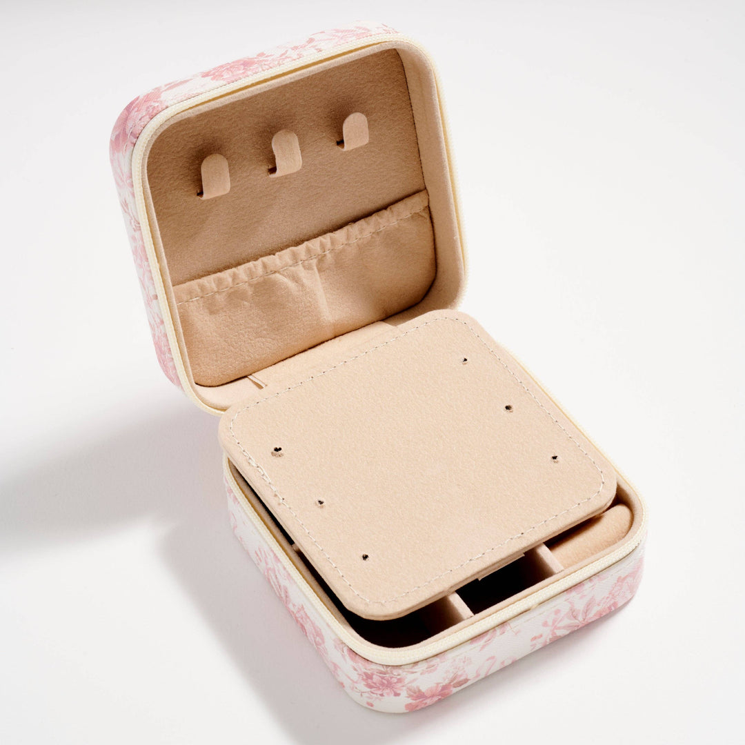 Floral Travel Jewelry Box with Mirror – Compact Organizer for Rings, Earrings & Necklaces: IV / ONE