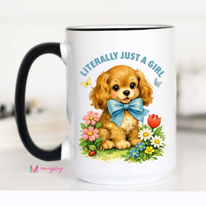 Literally Just a Girl Funny Coffee Mug, Vintage Mug: 11oz / Black rim/handle
