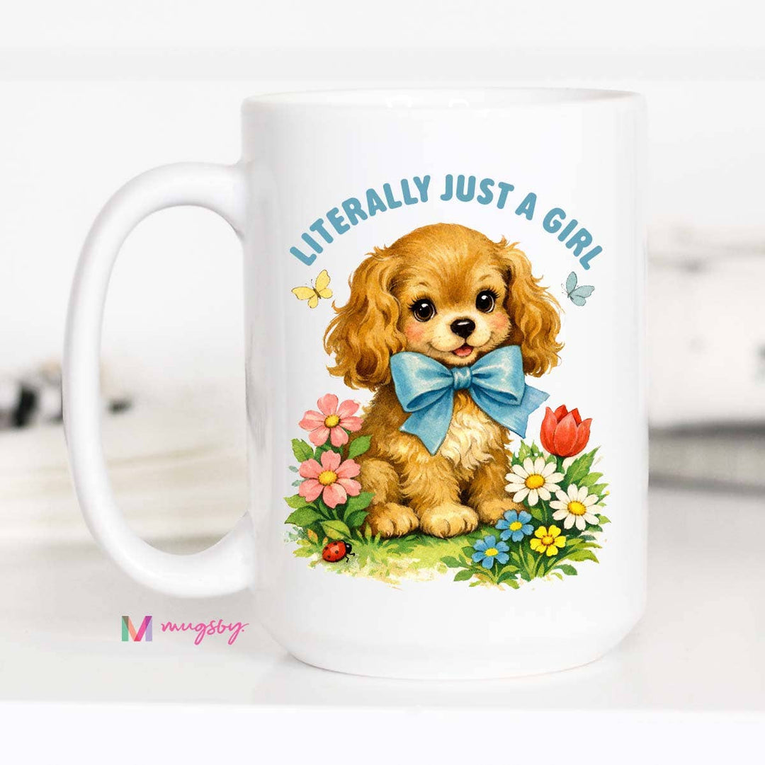 Literally Just a Girl Funny Coffee Mug, Vintage Mug: 11oz / Black rim/handle