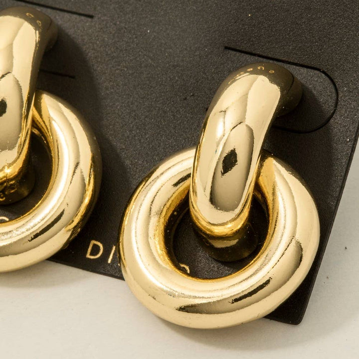 Gold Dipped Simple Door Knocker Drop Earrings: GOLD
