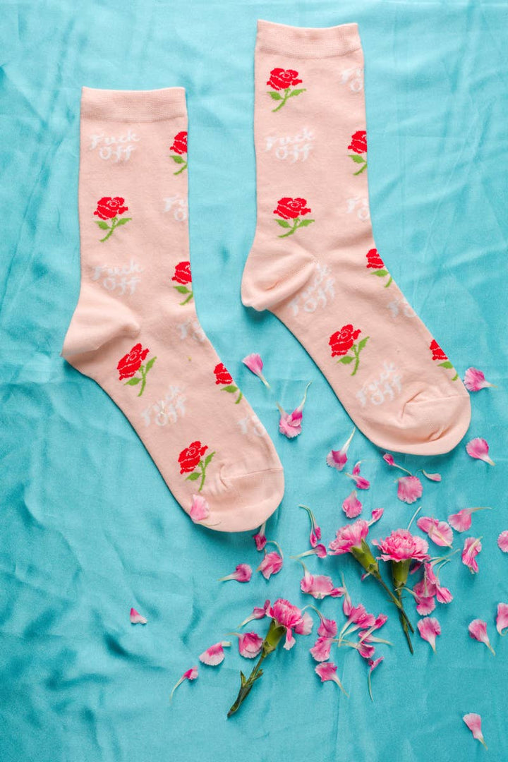 F*ck Off Rose Crew Flower Socks - Small