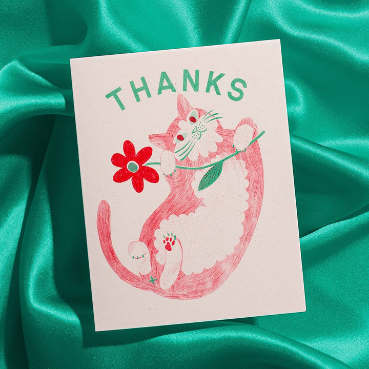 Thanks Cat & Flower - Risograph Card