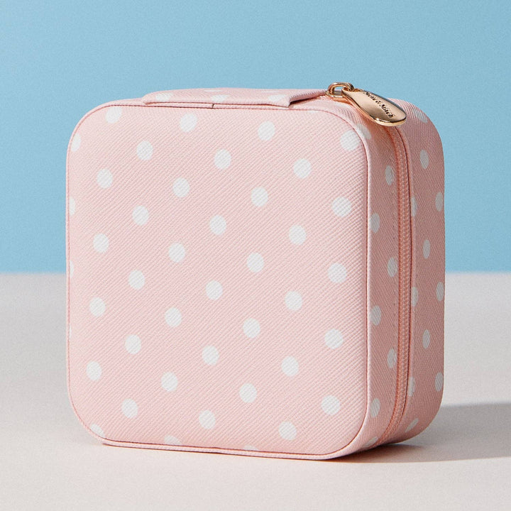 Polka Dot Travel Jewelry Case Organizer – Compact Zipper Jewelry Storage Box for Rings, Earrings & Necklaces: PK / ONE