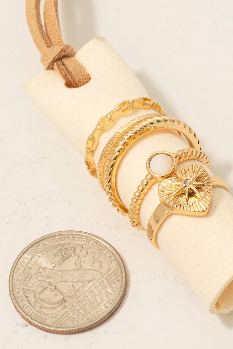 5Pc Mixed Size Heart Band Rings Set: GDCRM