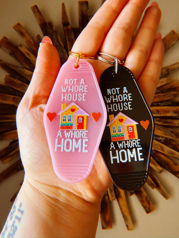 A Whore Home Keychain: Black and Silver