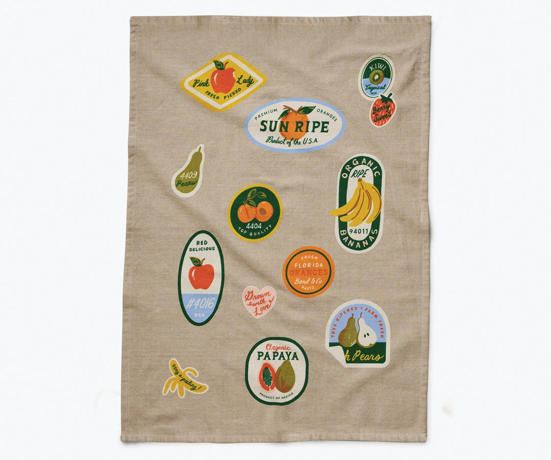 Fruit Stickers Tea Towel