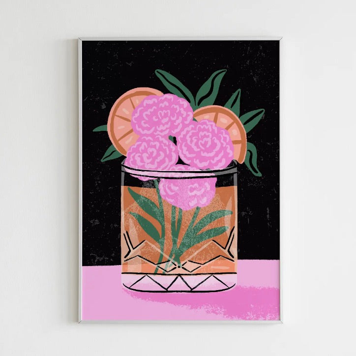 Whiskey Sour Floral Cocktail 8" X 10" Art Print