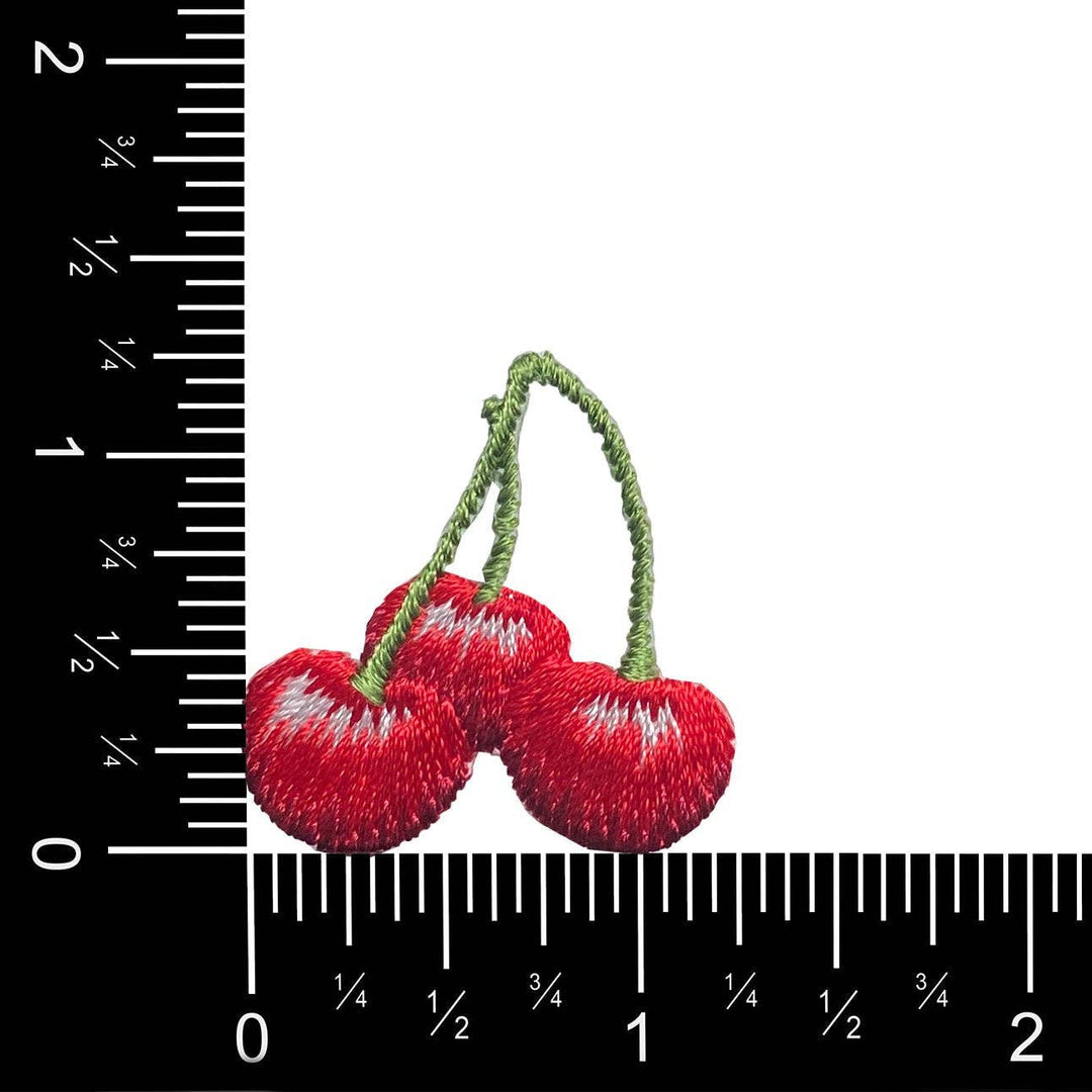 Three Red Cherries - Cherry - Embroidered Iron on Patch
