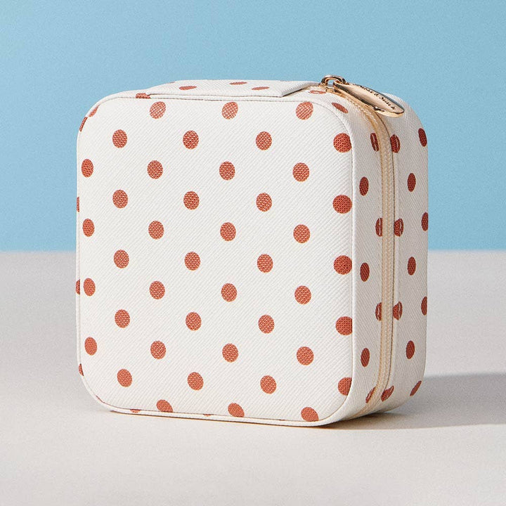 Polka Dot Pattern Print Portable Square Jewelry Box: Blue