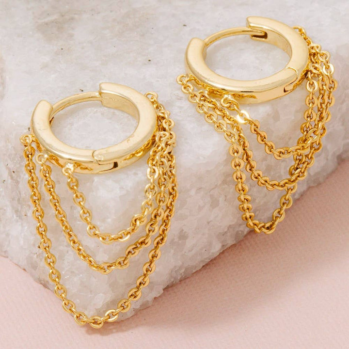 Gold Dipped Chain Accent Hinge Hoop Earrings: GOLD