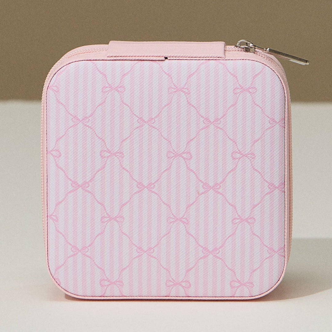 Bow Monogram Print Jewelry Box-Pink