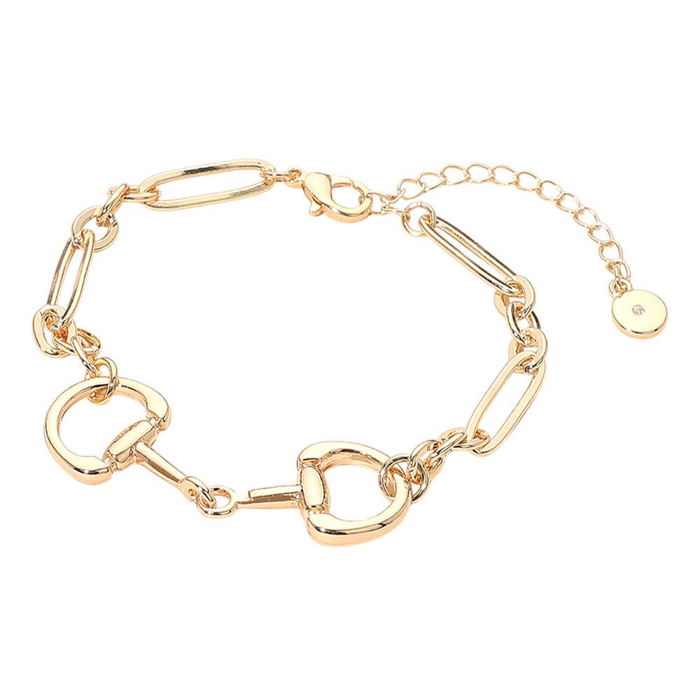 Metal Horsebit Link Bracelet: Rhodium