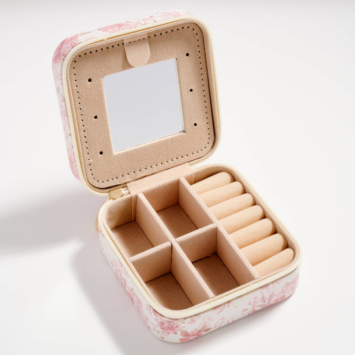 Floral Travel Jewelry Box with Mirror – Compact Organizer for Rings, Earrings & Necklaces: IV / ONE