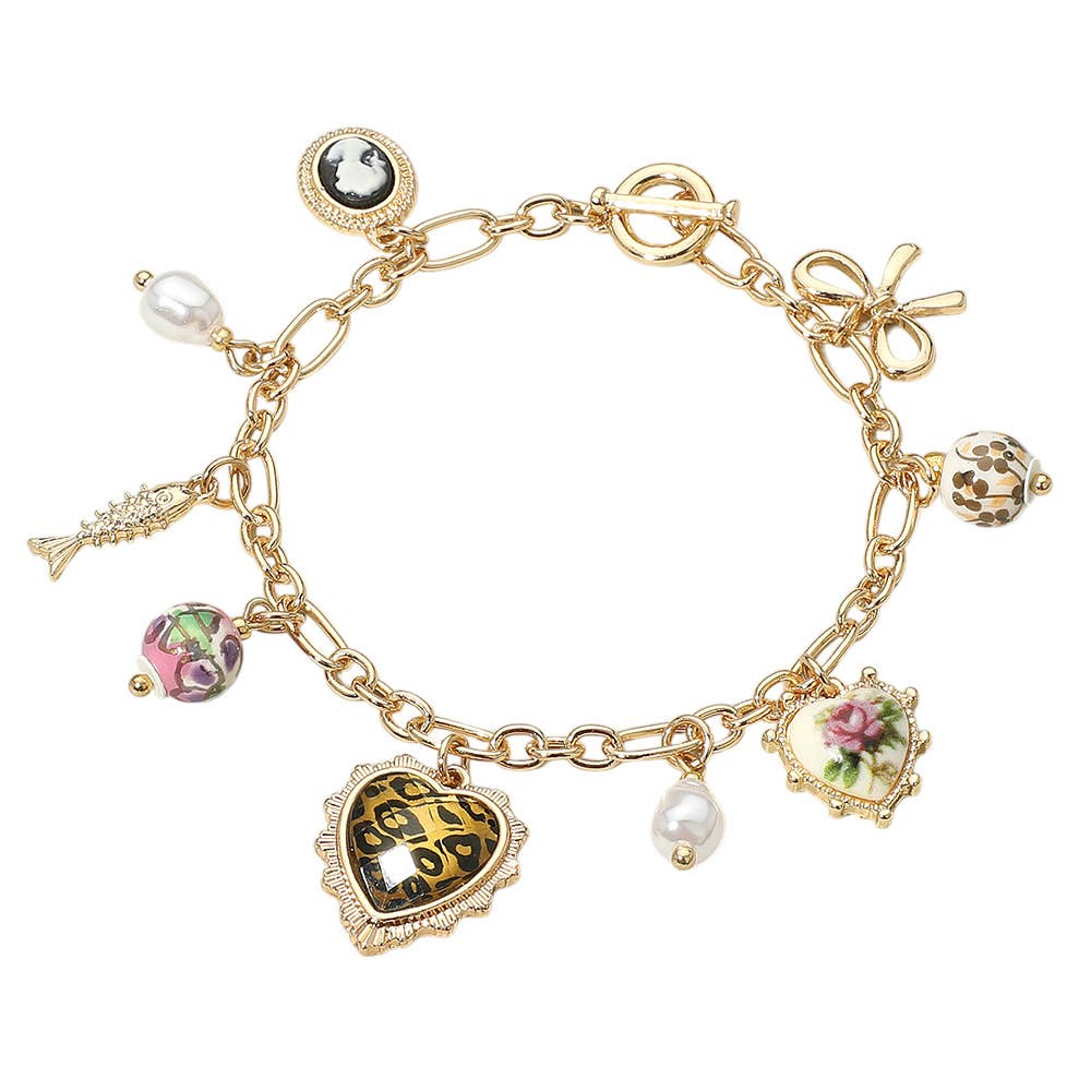 Floral Ceramic Charm Bracelet