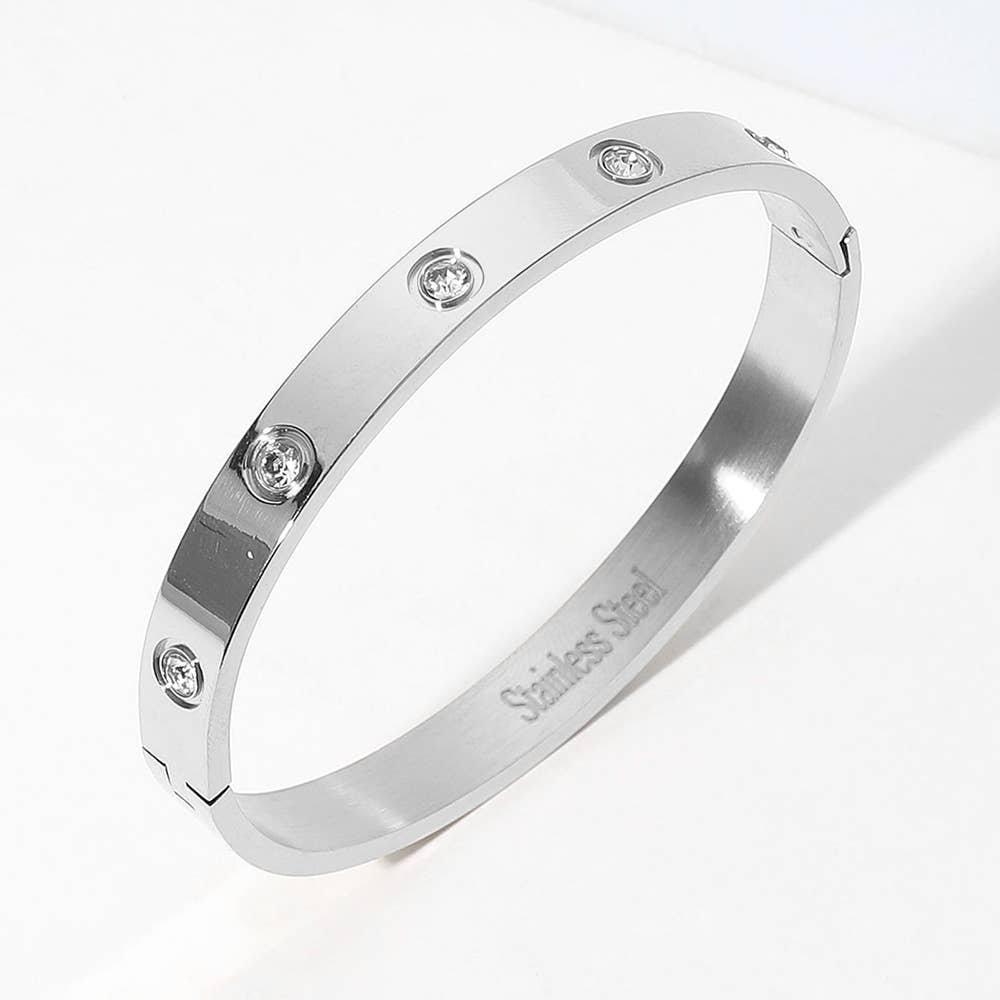 Stone Paved Hinged Bangle Bracelet: Gold