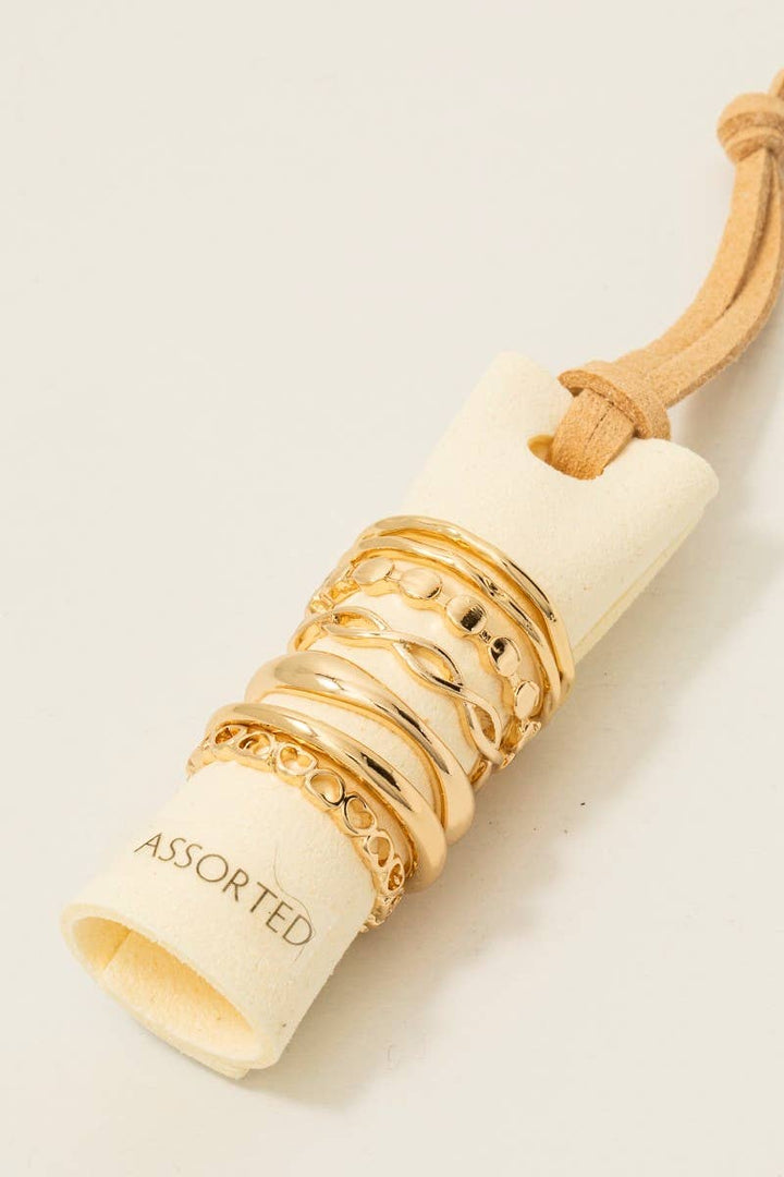7 Piece Band Rings Set: Gold