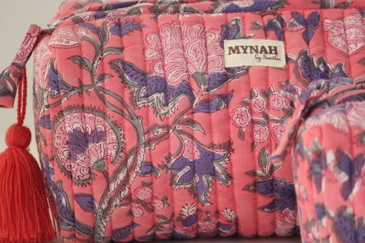 Hot Coral Floral Cosmetic Bag