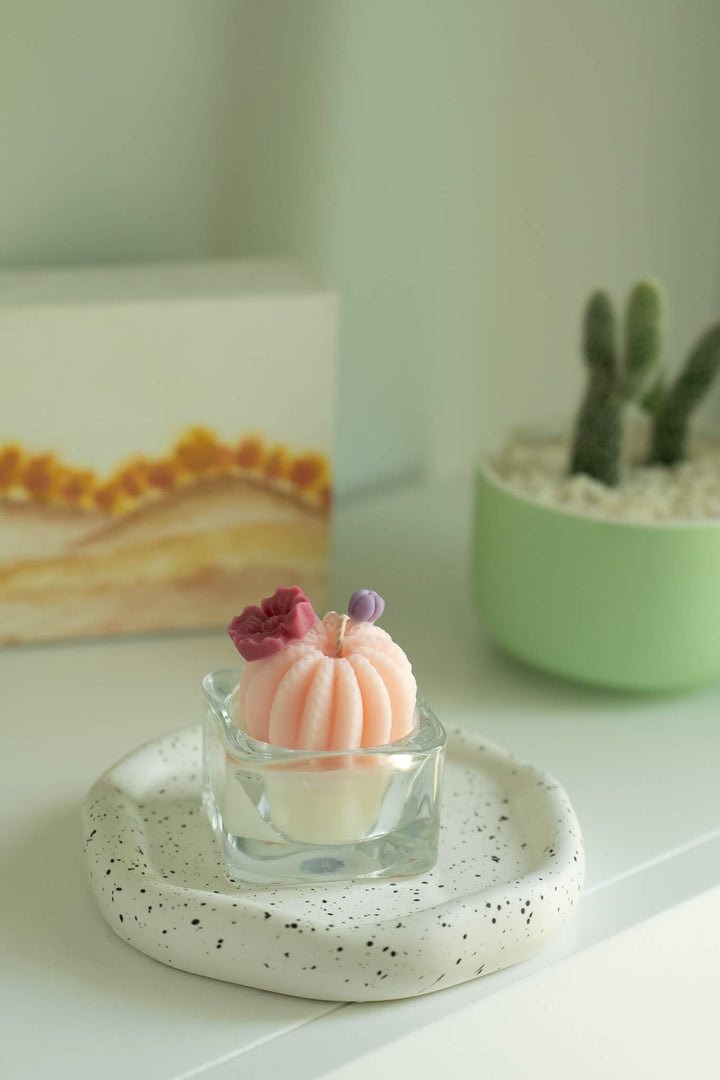 Barrel Cactus Tealight Candles: Green w/ red