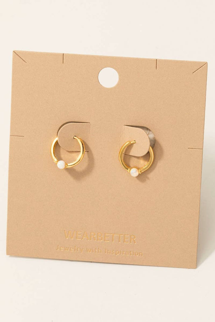 Gold Dipped Mini Opal Stud Hoop Earrings: Gold