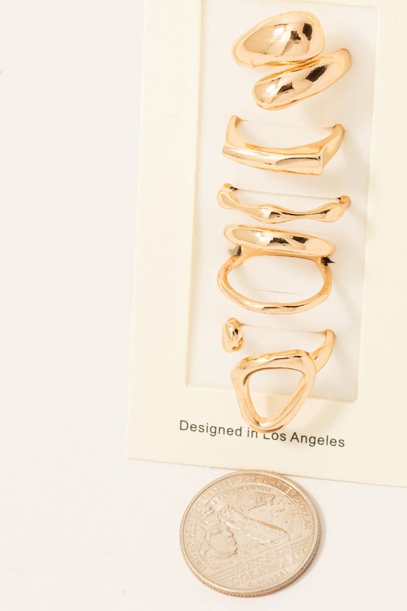Assorted Warped Metallic Dainty Band Rings Set: Silver