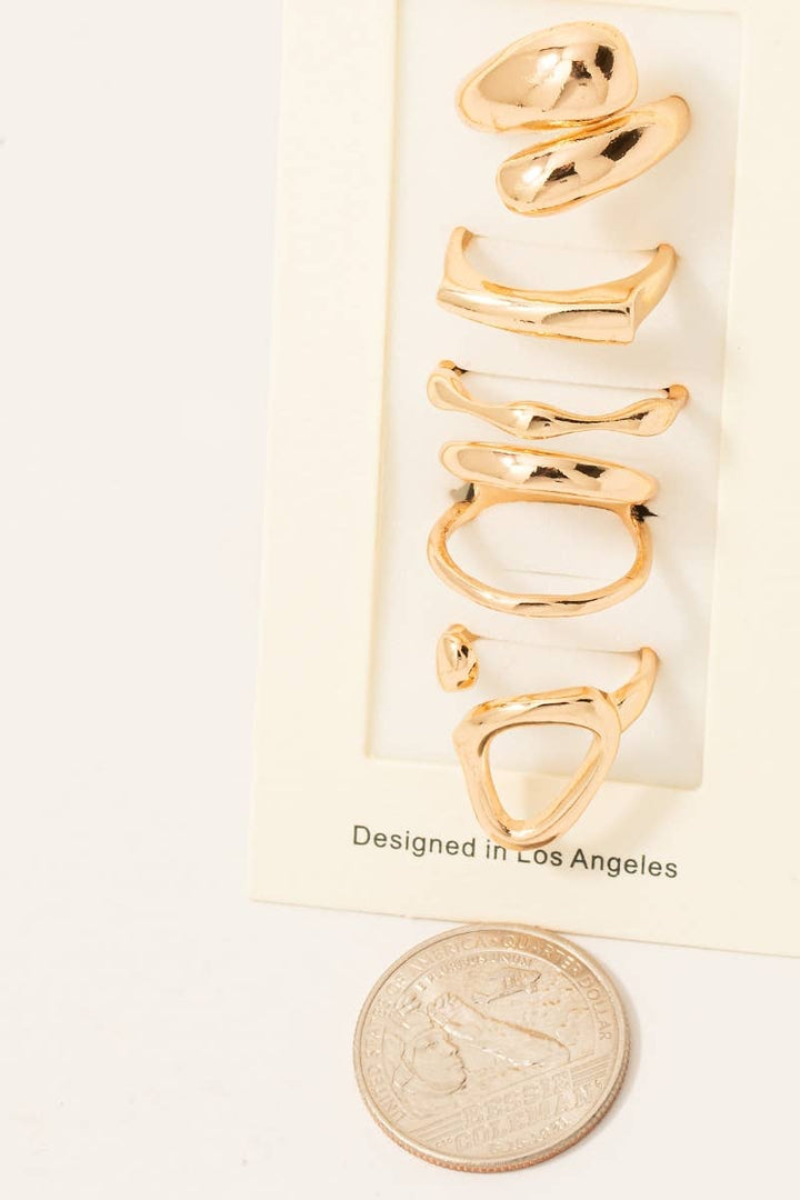 Assorted Warped Metallic Dainty Band Rings Set: Silver
