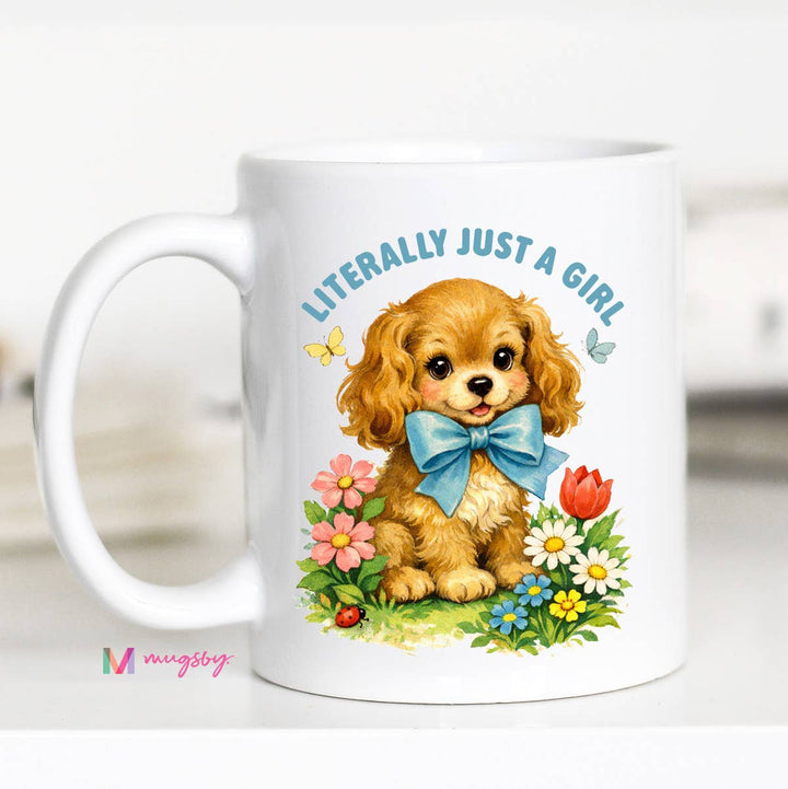 Literally Just a Girl Funny Coffee Mug, Vintage Mug: 11oz / Black rim/handle